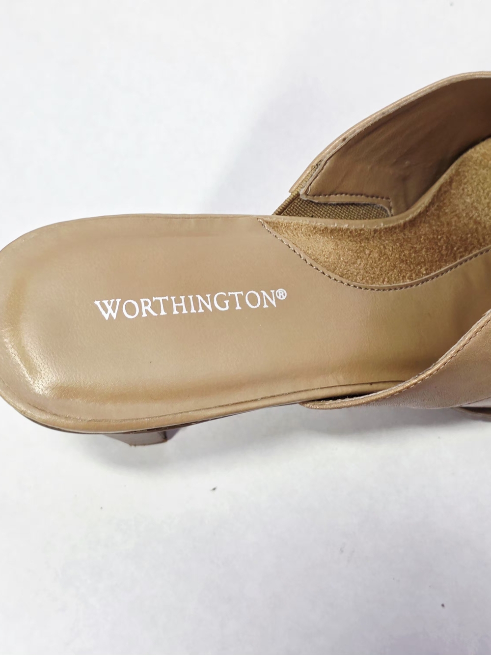 Worthington Tan Slip On Leather Mule Square Toe Square Heel Buckle! Accent 8M - Picture 2 of 4